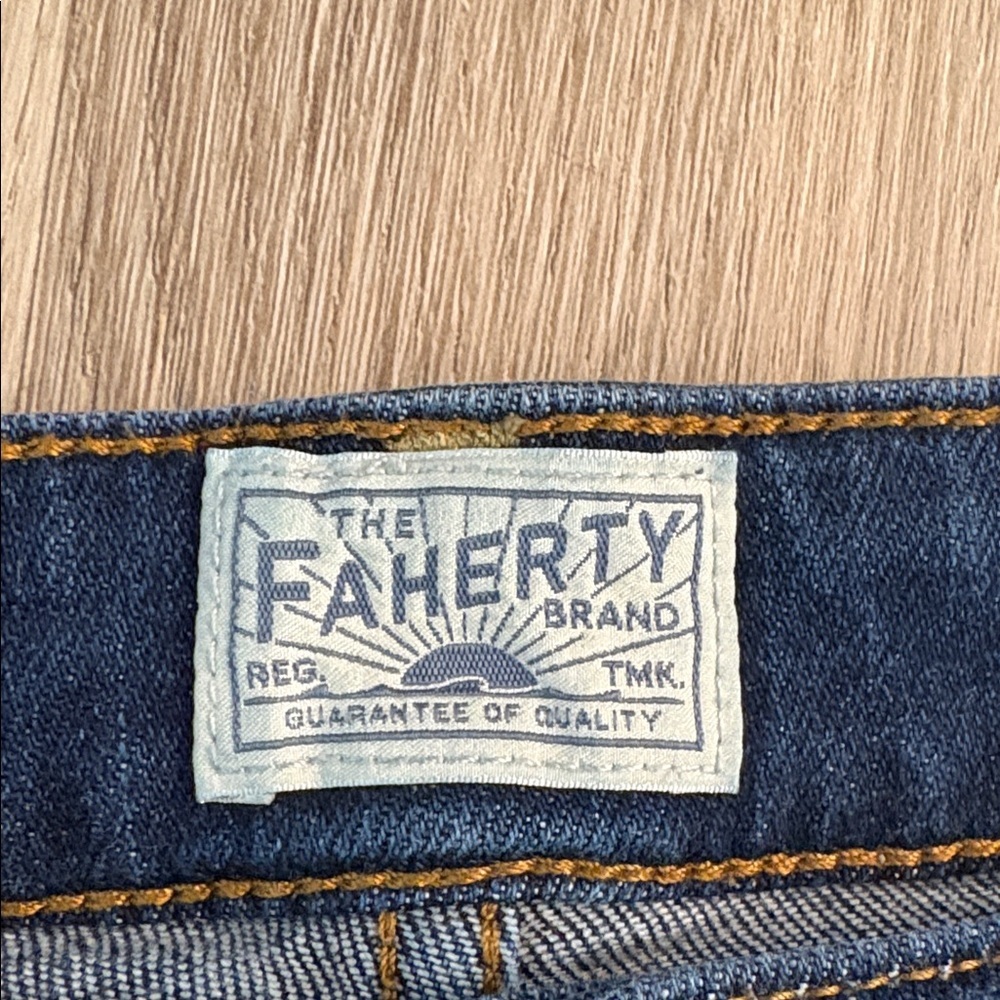 FAHERTY organic cotton straight leg jeans size 29 indigo raw hem dark wash comfy - Picture 2 of 10